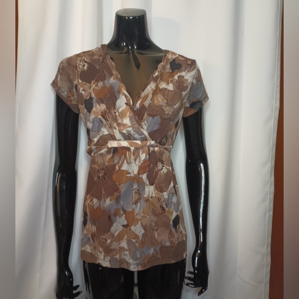 Axcess Womens Y2K Forest Fairy Babydoll Top Small Brown Floral Empire Waist Tie